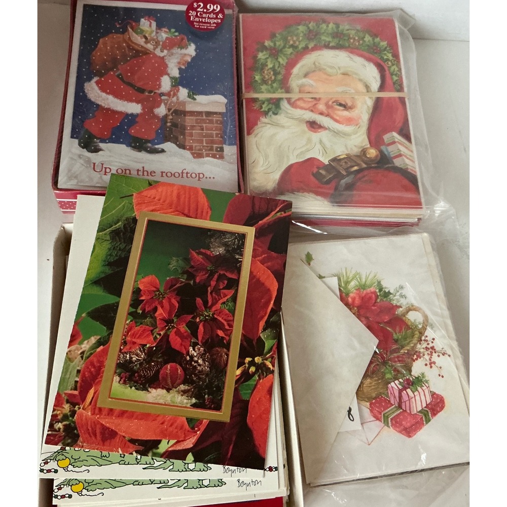 Vintage Christmas Cards Lot Santa Poinsettia Sandra Boynton Retro Holiday Mixed